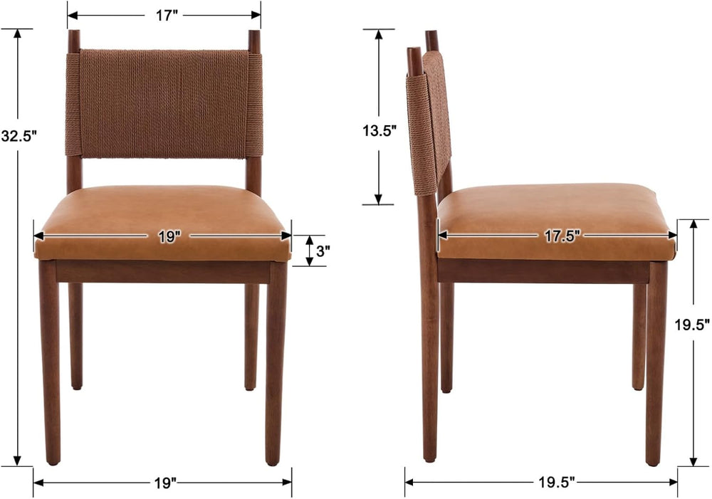 EALSON Rattan Dining Chairs Set of 2 Leather Upholstered Dining Room Chairs w...