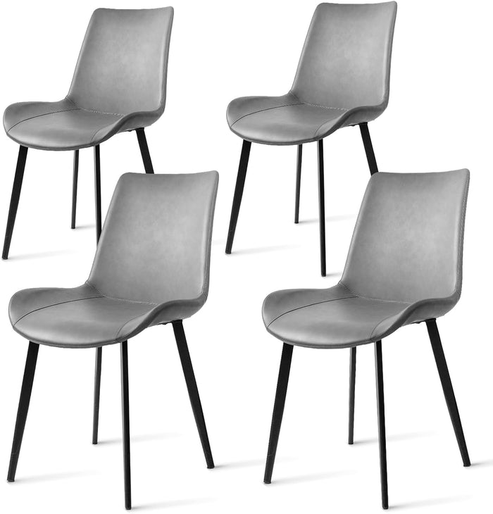 Dining Chairs, Modern PU Leather Dining Room Chair with Sturdy Metal Legs, Upholstered Seat Dinner Chairs Accent Side Chairs for Indoor Kitchen Living Room Restaurant (Grey, Set of 4)