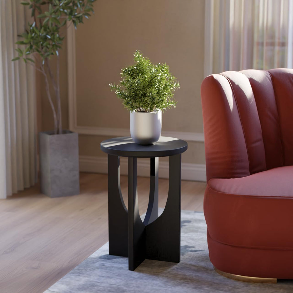 Stupa Solid Wood End Table – 22" Tall Round Side Table for Living Room o...