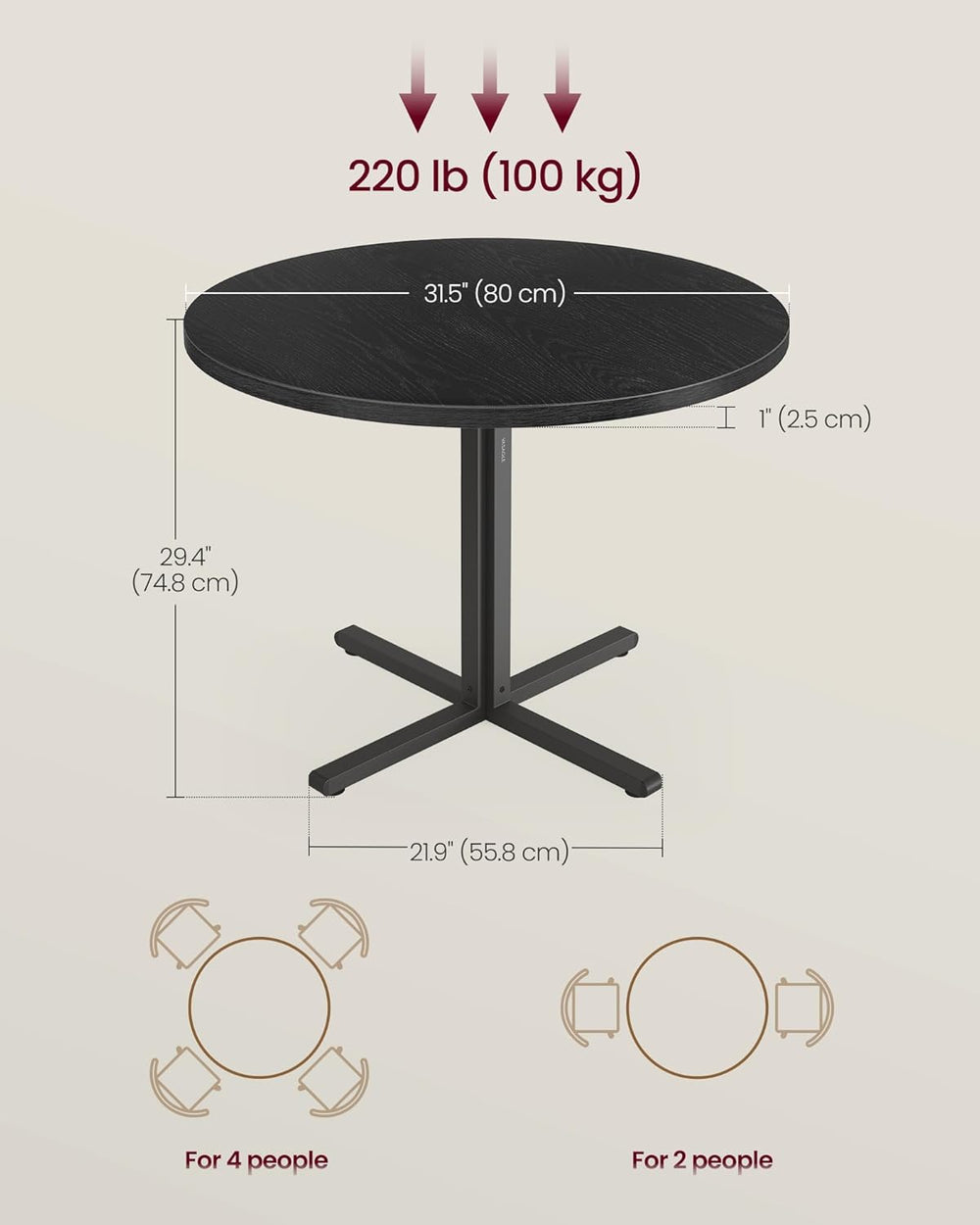 VASAGLE Dining Table, Small Round Kitchen Table for 4 People, 31.5 x 29.4 Inc...