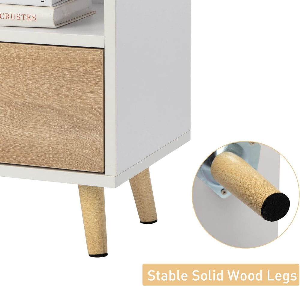 JAXPETY End Tables Set of 2, Night Stand with Drawer and Open Storage Shelf, ...