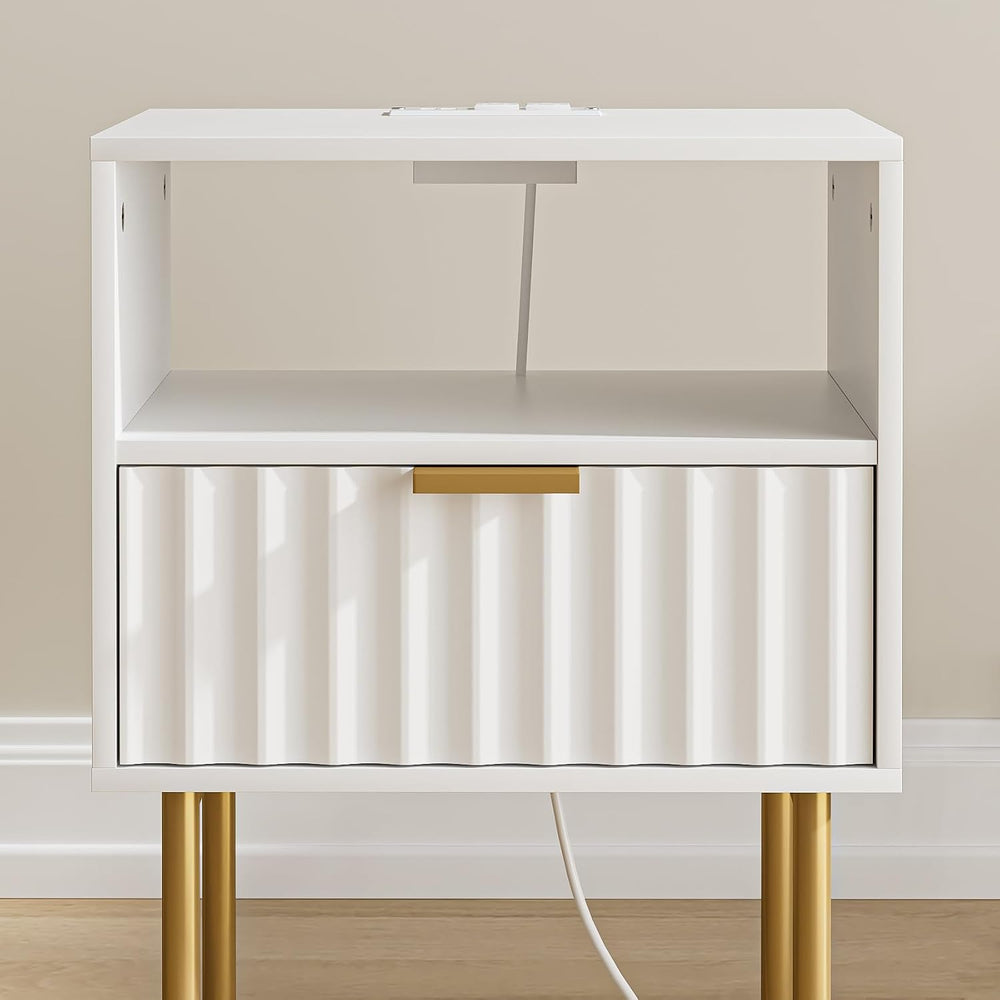 Masupu Nightstand with Charging Station,Mid-Century Modern Bedside Table with...