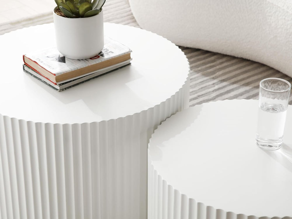 Nesting Coffee Table Set of 2 Round Coffee Tables Cocktail Table End Table Dr...