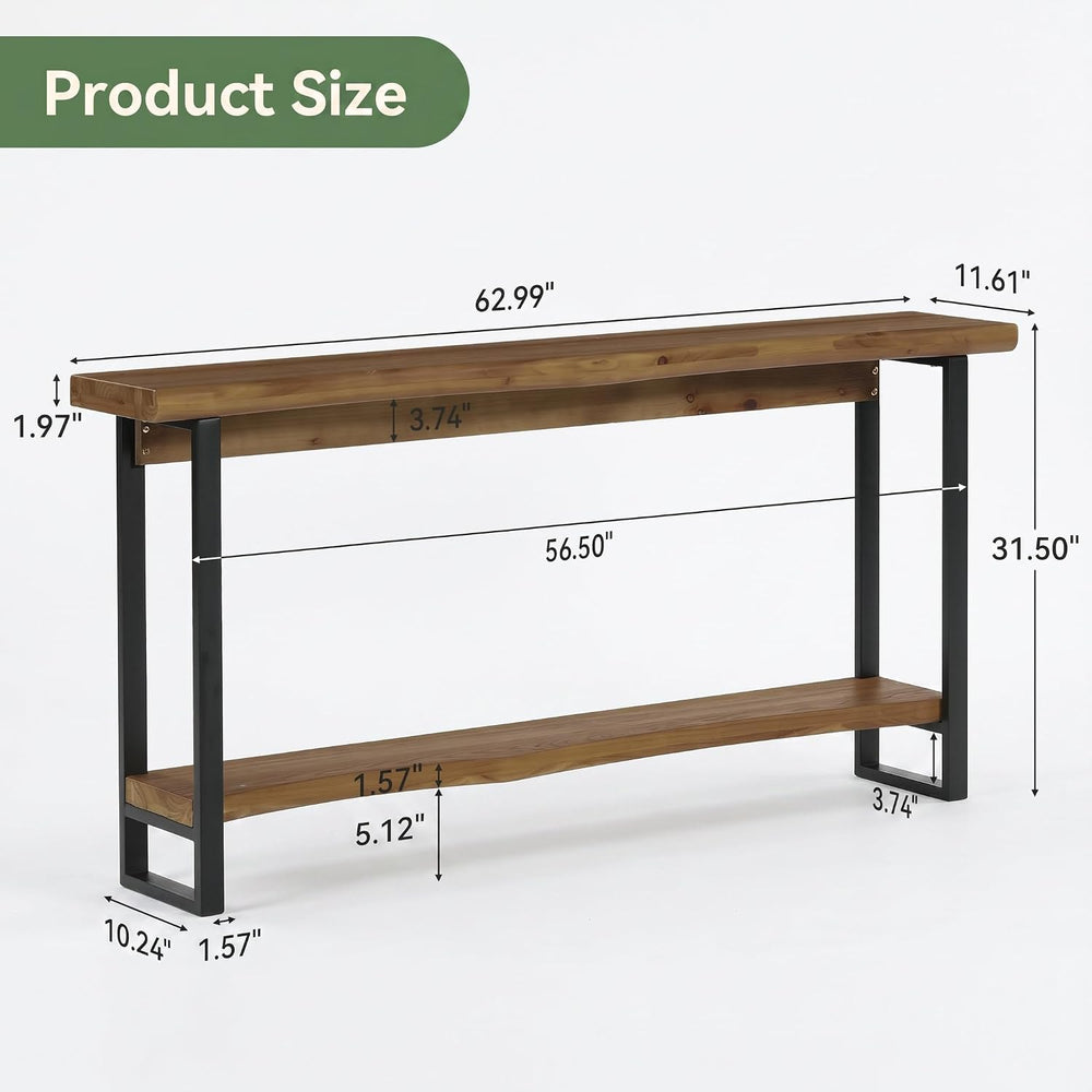 Solid Wood Live-Edge Console Table for Entryway, Farmhouse 63-Inch Narrow Lon...