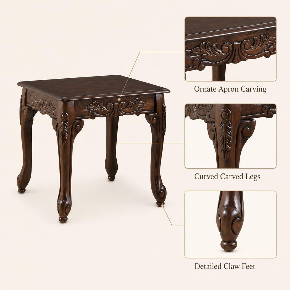 Traditional Dark Cherry Wood End Table with Claw Feet Ornate Vintage Side Tab...