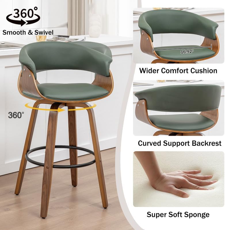 26 Inch Counter Height Stools Set of 2, Mid Century Modern Counter Stool with...