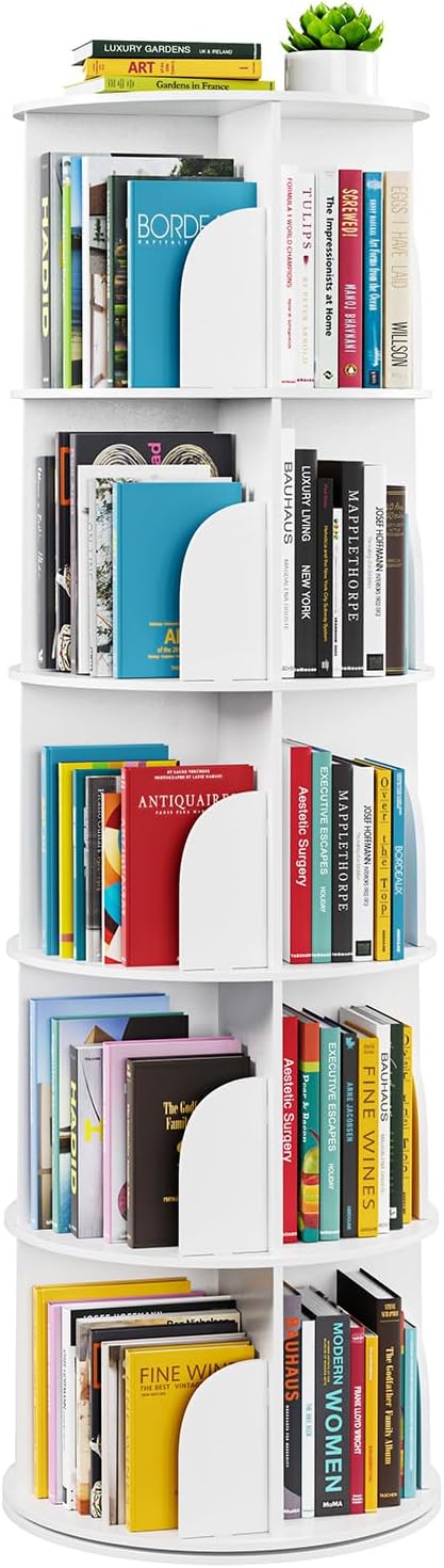 SpaceAid 5 Tier Rotating Bookshelf Tower, Spinning Bookcase Lazy Susan, Revol...