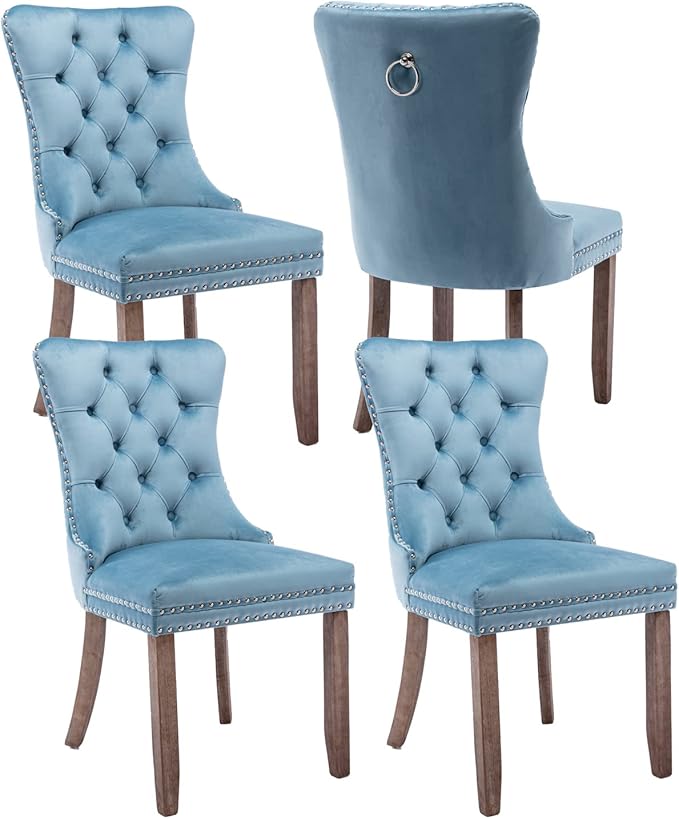 Upholstered Dining Chairs Set of 4, Velvet Dining Room Chairs with Back Ring ...