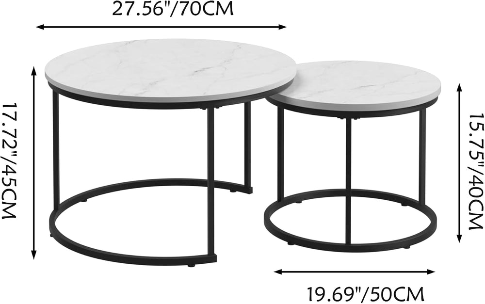 Small Round Nesting Coffee Table Set of 2 for Living Room, Modern Wood Marble...