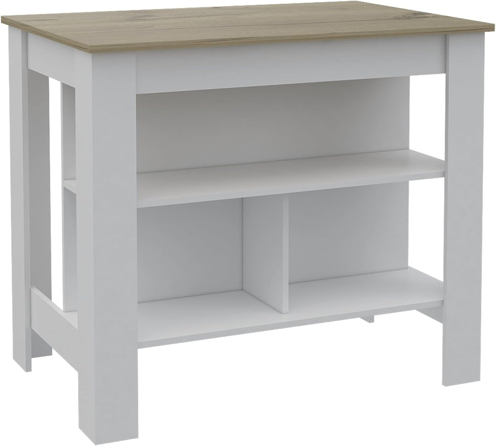 Surface Kitchen Island with Three Concealed Shelves | Tabletop with silver na...