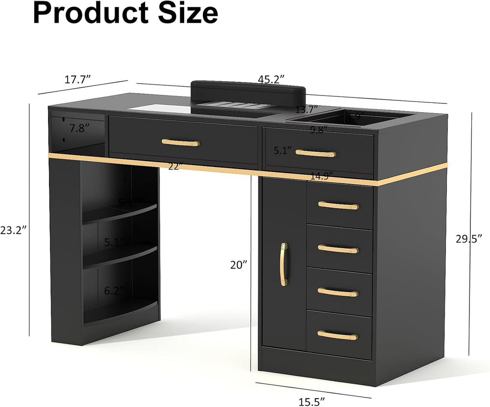 Manicure Table Nail Desk w/Electric Dust Collector, Black