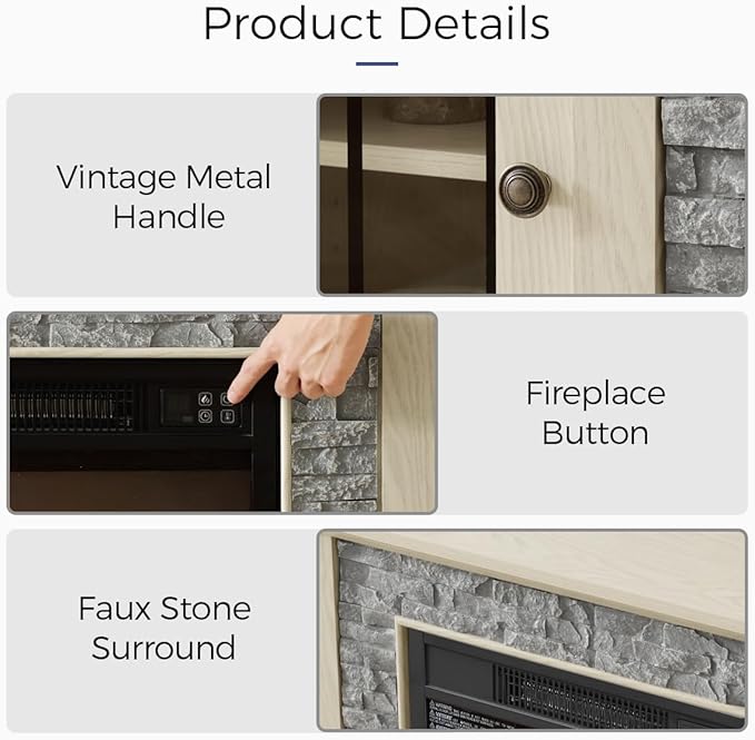 TV Stand with Electric Fireplace & Storage Cabinet, Entertainment Center ...