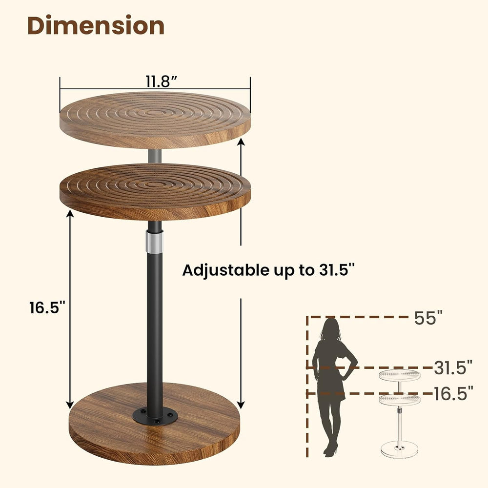 Asgolion Round Small Side Table, Adjustable-Height Drink Table | Pedestal Mar...
