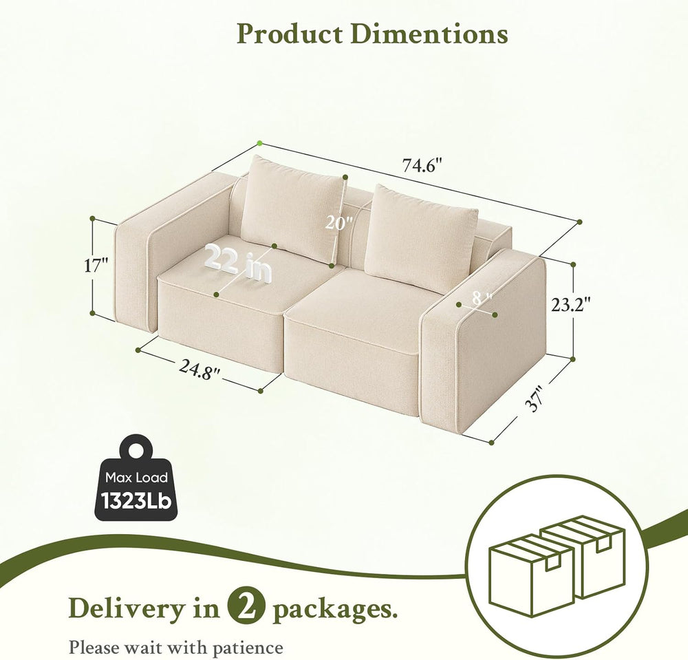 Welzona 75" Loveseat, Chenille Love Seat Sofa, Small Couch for Small Spa...