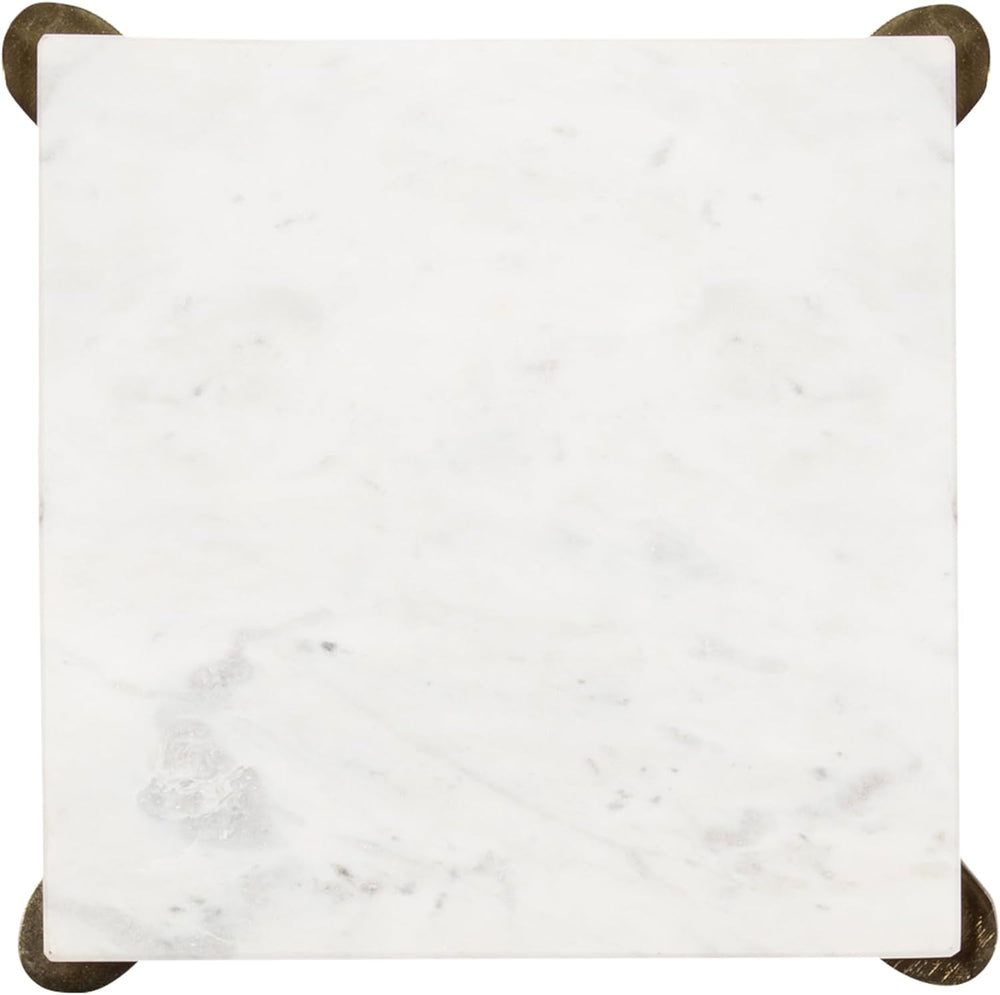 Kate and Laurel Lemaire Modern Square Marble Drink Table, 12 x 12 x 24, White...