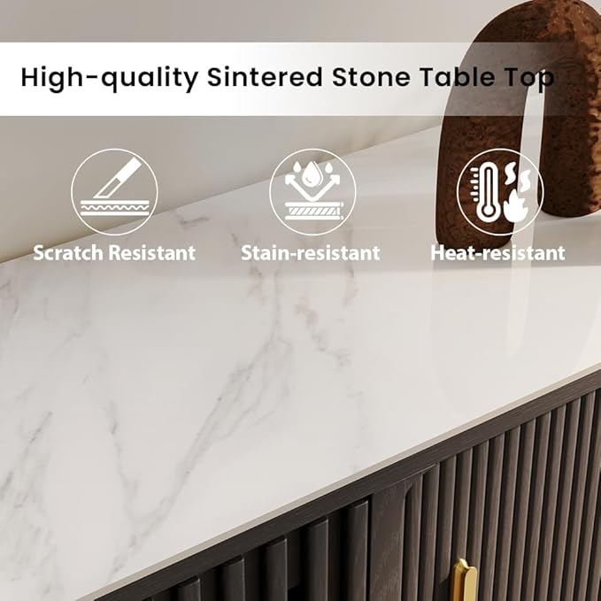 POVISON Fully-Assembled Sliding Tambour Door TV Stand, Mid Century Modern Sin...