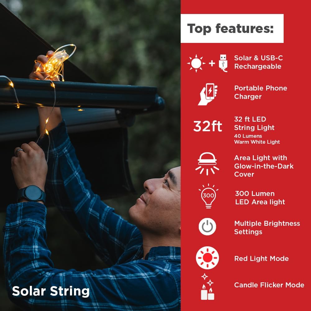 LuminAID Solar String LED Lights with Phone Charger, 32 ft