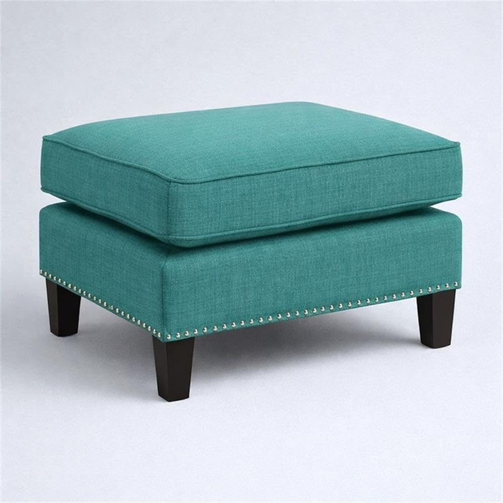 BOWERY HILL Solid Wood Frame Ottoman, Teal Fabric Upholstery, Nail Head Trim,...