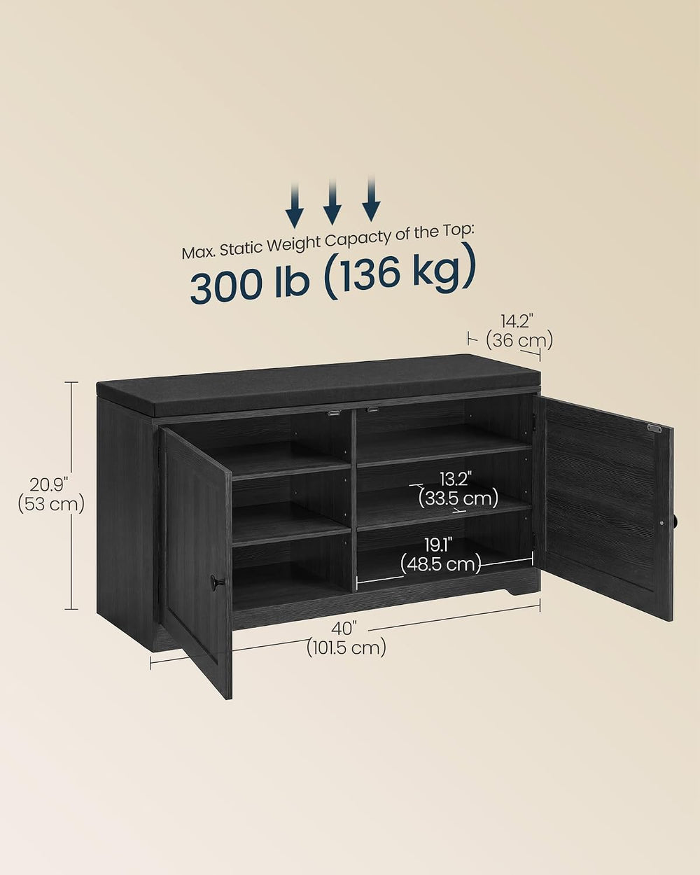 SONGMICS HOME 3-Tier Entryway Bench, Shoe Bench with Padded Seat, for Hallway...