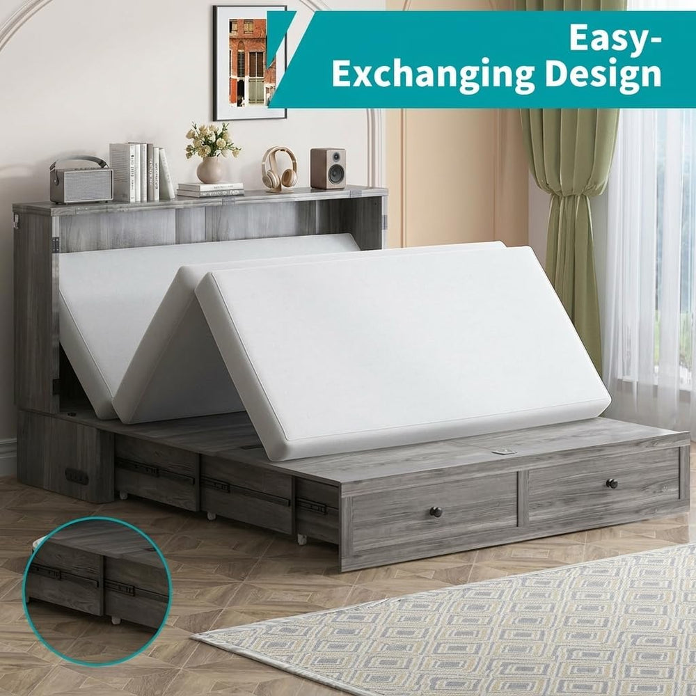 BALUS 57" Width Murphy Bed with Mattress, Full Size Cabinet Bed Frame wi...