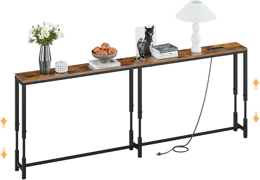 86.6" Behind Couch Table Adjustable Height 23.8~34.8" with Charging...
