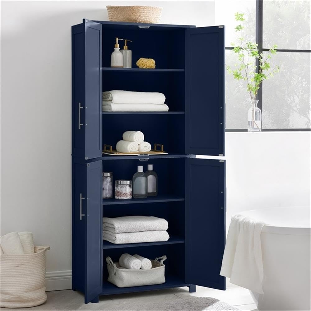 Pemberly Row Traditional Wood Kitchen Storage Pantry, Navy Finish, MDF and Bi...