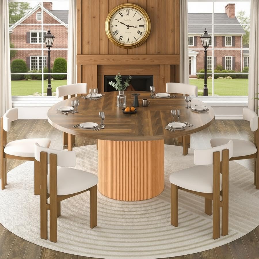 55 inch Round Dining Table for 4-6 People, Modern Farmhouse Dining Kitchen Ta...