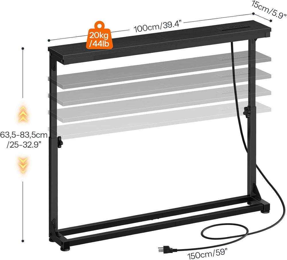 HOOBRO Narrow Console Table with Charging Station, Adjustable Height Sofa Tab...