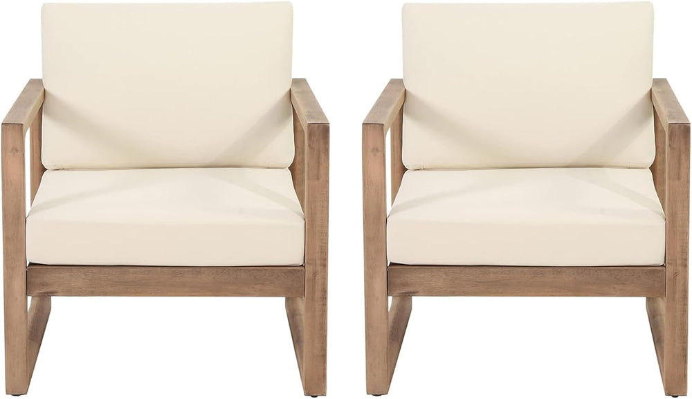 Acacia Wood Patio Club Chair Set of 2 with Water-Resistant Cushions, Outdoor ...