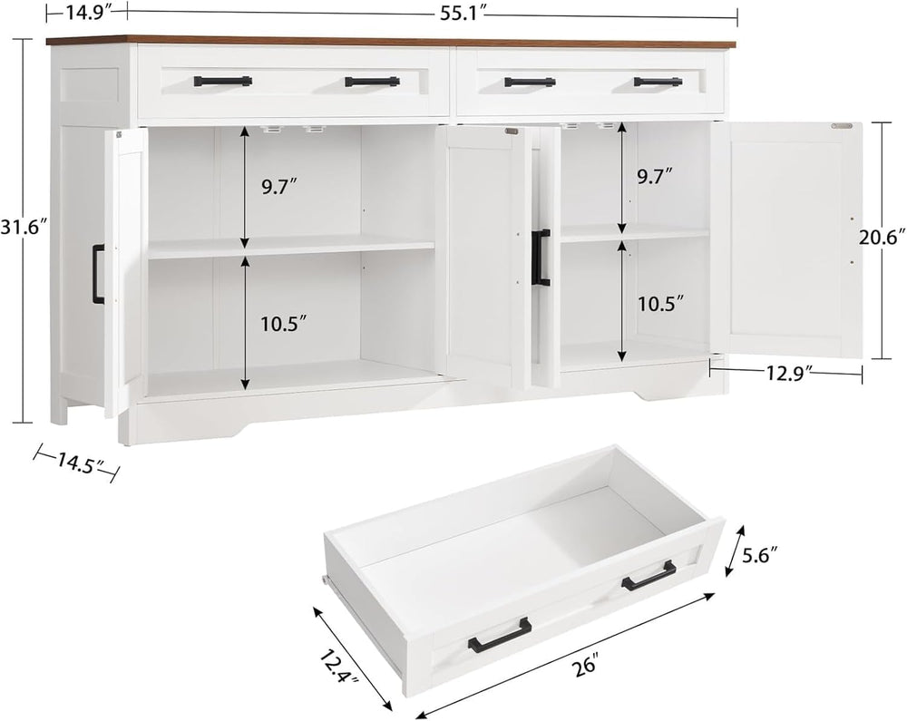 usikey 55" Buffet Cabinet with Storage and Drawers, Large Sideboard Buff...