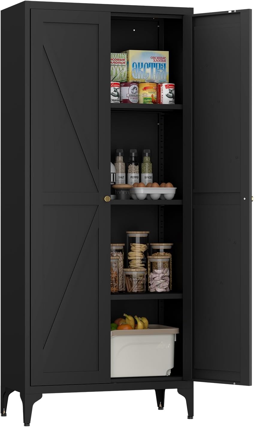 65"H Kitchen Pantry Storage Cabinets with 2 Doors and 3 Adjustable Shelv...