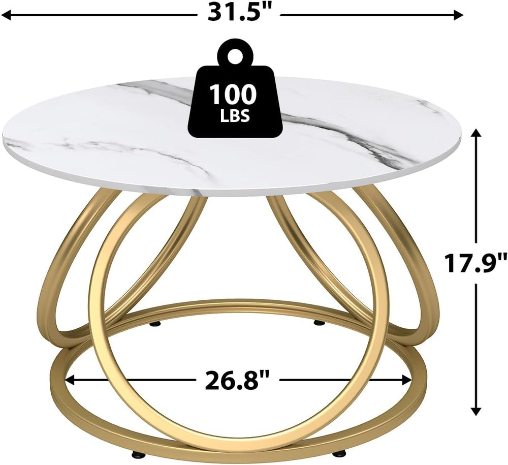 O&K FURNITURE Gold Round Coffee Table, Faux Marble Top with Veins, Modern...