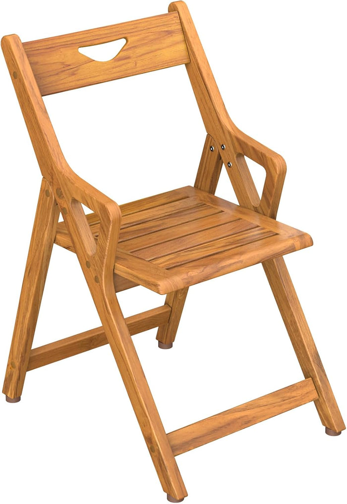 Folding Teak Shower Chair, Back & Armrests, 350lb Nonslip Senior Safety