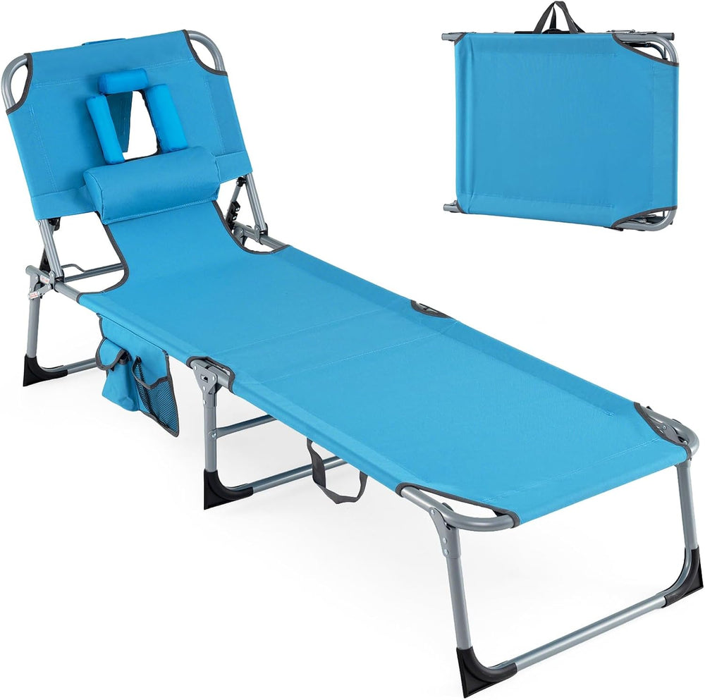 Goplus Tanning Chair, Folding Adjustable Patio Lounge Chair with Face Hole, R...