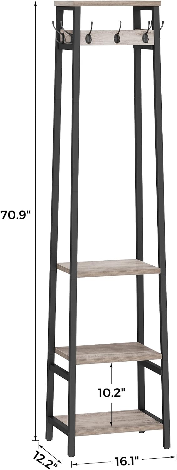 Coat Rack Freestanding with 3 Shelves and 7 Hooks