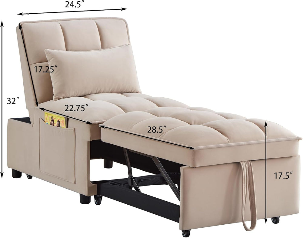 4-in-1 Folding Convertible Chair Sofa Bed,Taupe