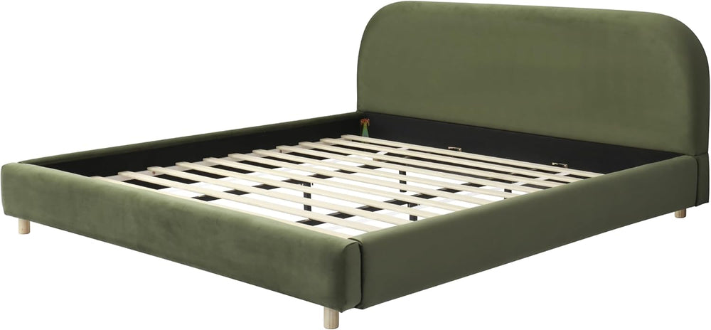 Virubi California King Size Upholstered Bed Frame with Curve Shaped Headboard...