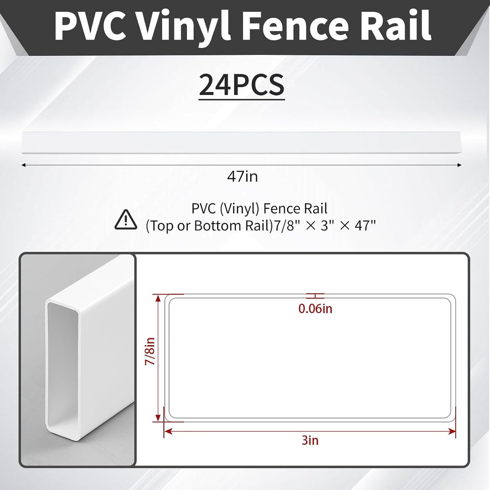 Yaocom 24 Pieces 7/8" x 3" PVC Picket Pack White Vinyl Picket Fence...