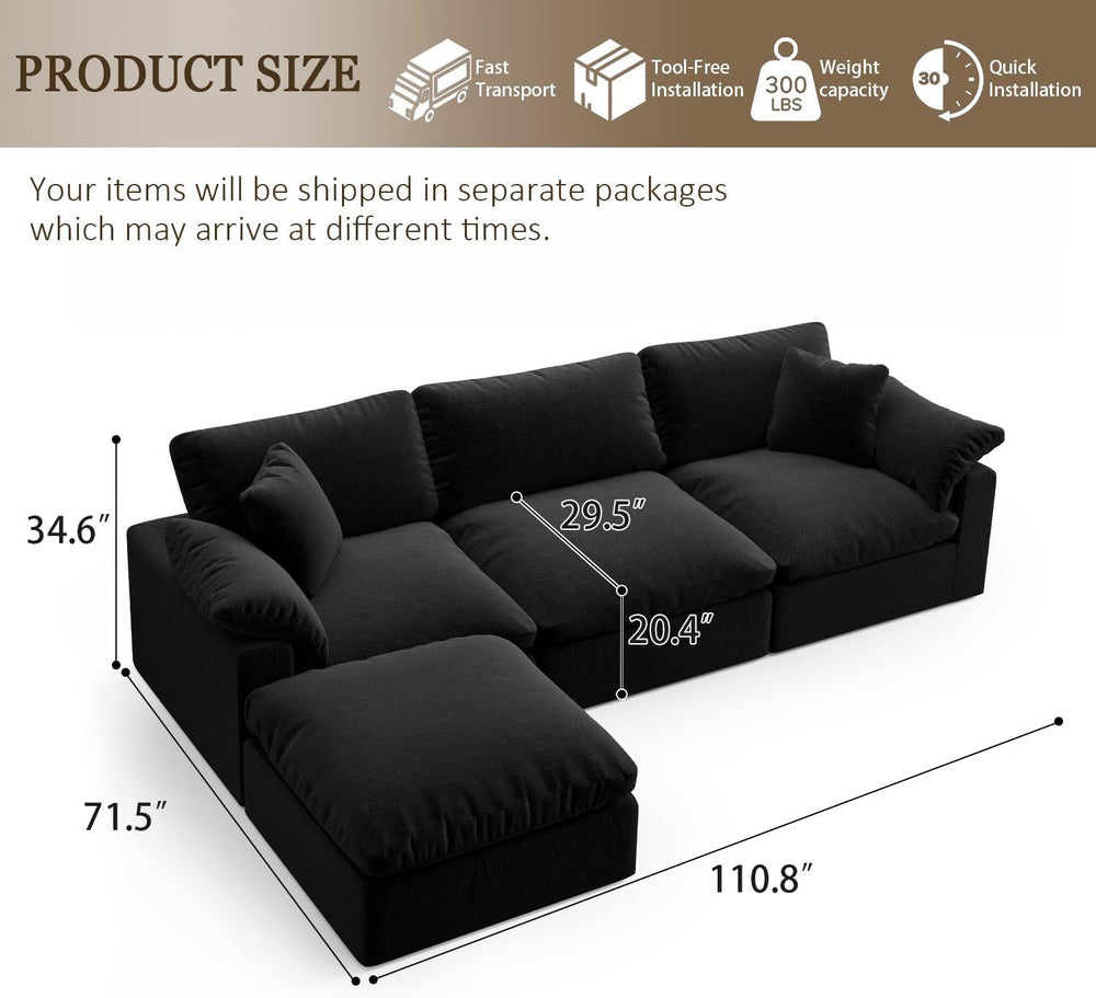 Modular Sectional Sofa Cloud Couch,Down Filled Comfy Cloud Modern Sofa,Black ...