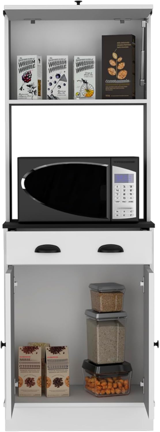 Pantry Cabinet Microwave Stand Warden, Kitchen, White/Black