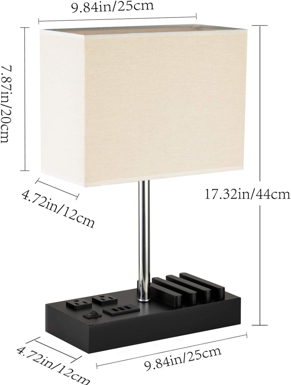 Multi-Functional Table Lamp with 3 USB Charging Ports & 2 AC Outlet, Black