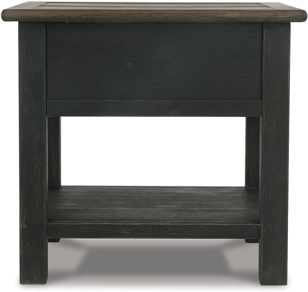 BOWERY HILL Contemporary Wood End Table, Grayish Brown and Black Finish, 1 Dr...