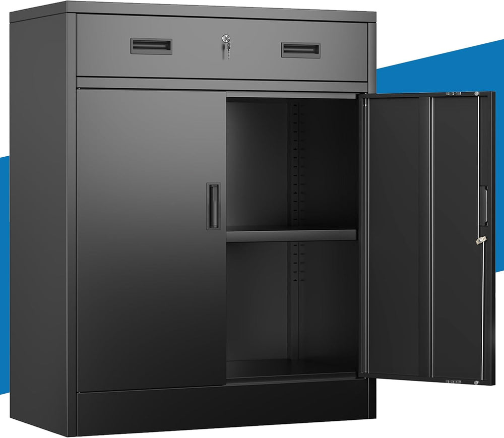 Metal Storage Cabinet, 36" Locking Steel Cabinet with 1 Drawers and 1 Ad...