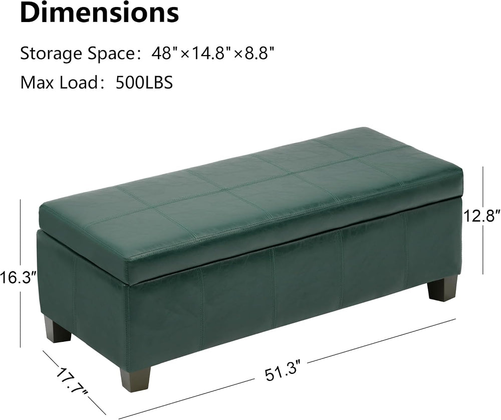 51 Inch Storage Ottoman, Storage Bench with Safety Hinge, Upholstered Synthet...