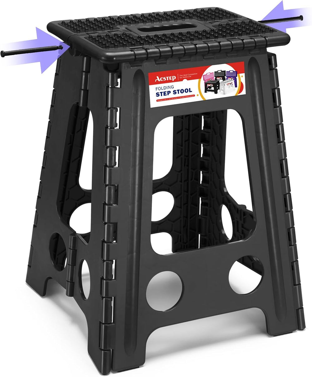 ACSTEP 17.5 Inch Heavy Duty Folding Step Stool, 400 lbs, Dot Black