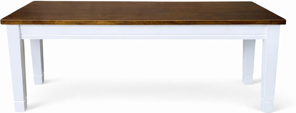Modern Dining Bench, Dirty Oak/White Finish Solid Rubberwood