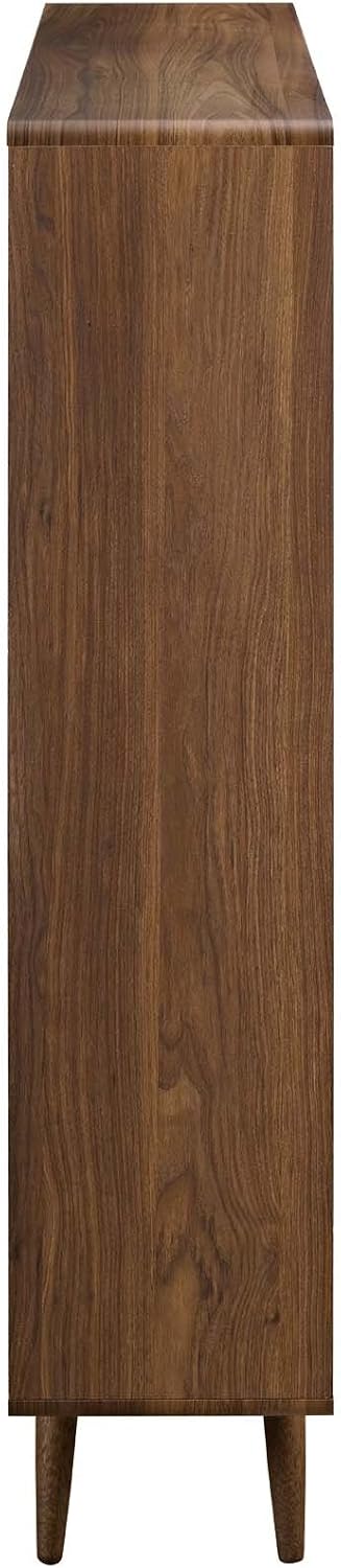 Modway Transmit Mid-Century Offset Cube Wood 7 tier Bookcase in Walnut