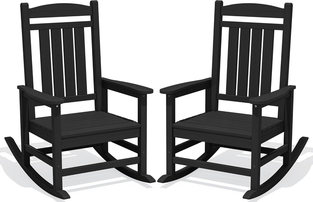 KINGYES Oversized Outdoor Rocking Chairs Set of 2, HDPE Porch Rocker, Black |...