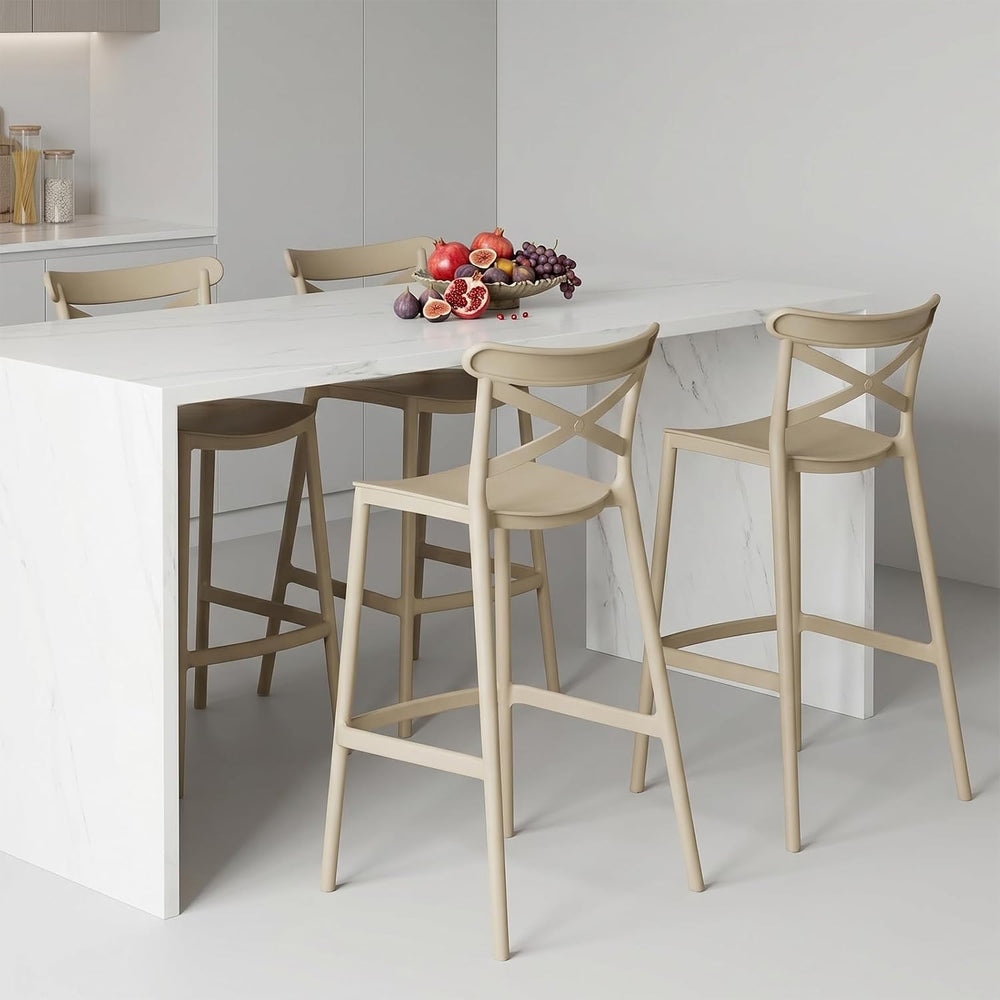 30" Plastic Outdoor Bar Stools Set of 8, Stackable, Camel