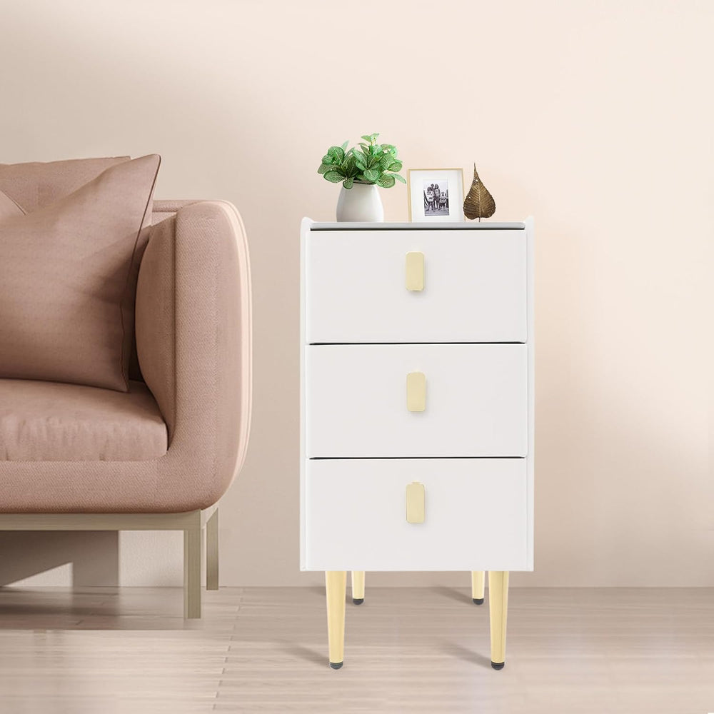 3-Layers Narrow Bedside Table, Space-Saving Living Room End Table with 3 Draw...